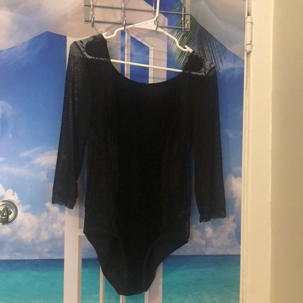 Just One, large, black long sleeve bodysuit.